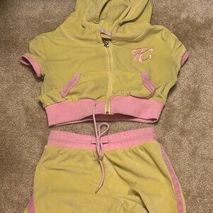 High Waist Yellow and Pink Women's Shorts Set